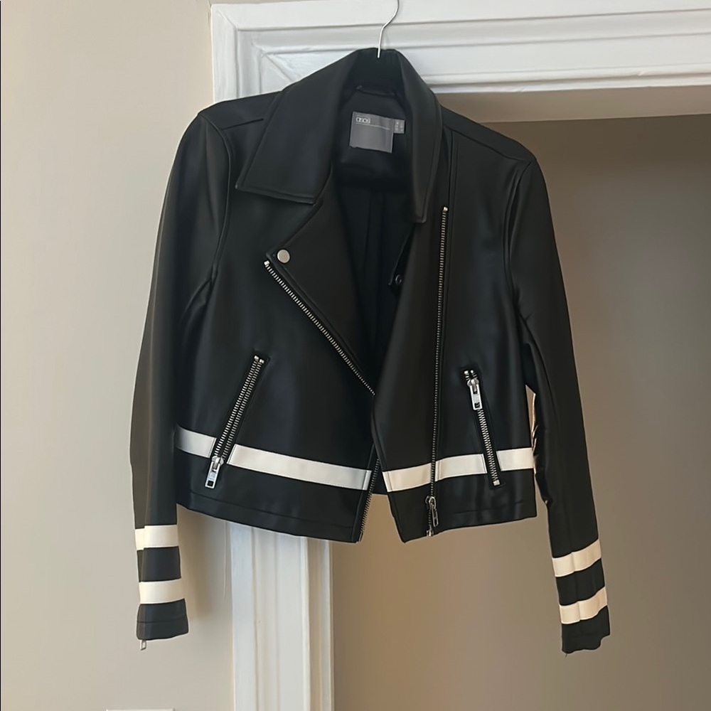 ASOS Black Leather Jacket with White Stripes